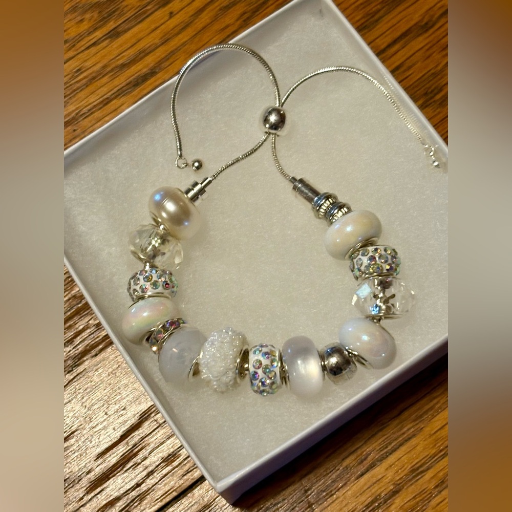 Elegant Silver and White Beaded Bracelet